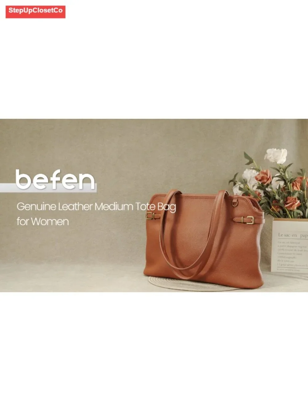 Genuine Leather Medium Tote Bag for Women Soft Vintage Satchel Work Handbag iPad